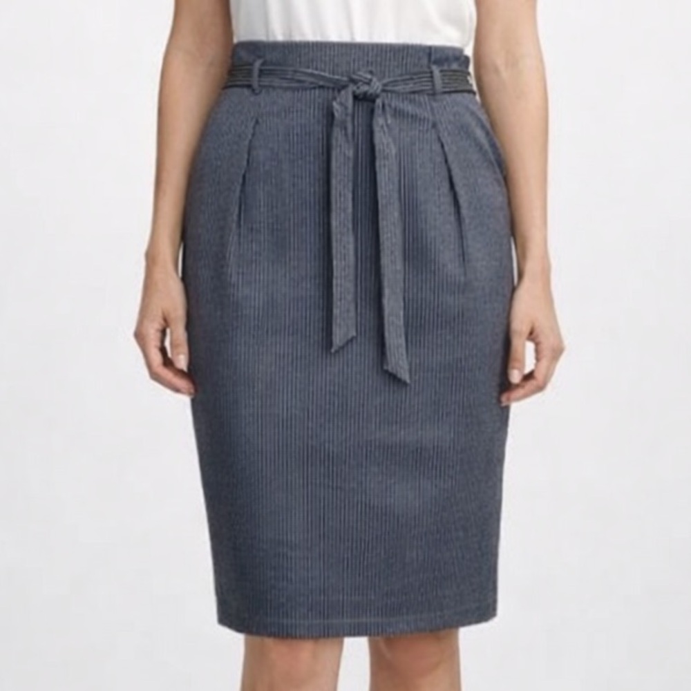 NWT Max Studio straight skirt black pinstriped belted pull on Womens Sz XL $78
